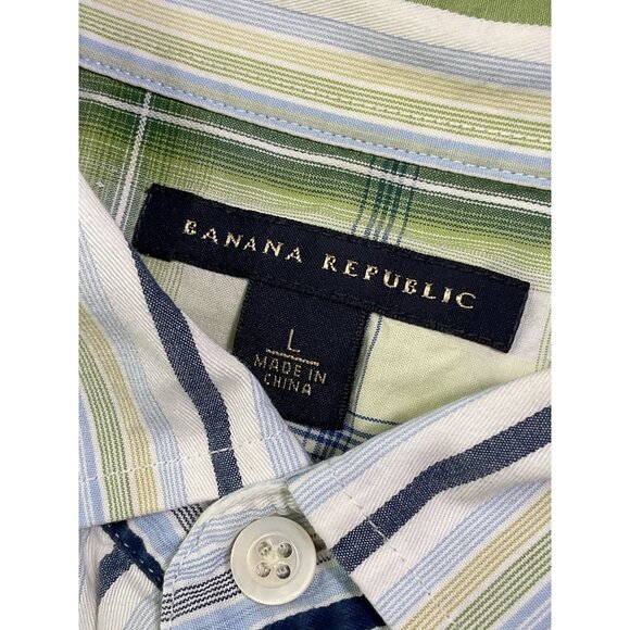 Banana Republic Mens Striped Button-Up Long-Sleeve Shirt L Green/Blue - Picture 3 of 7